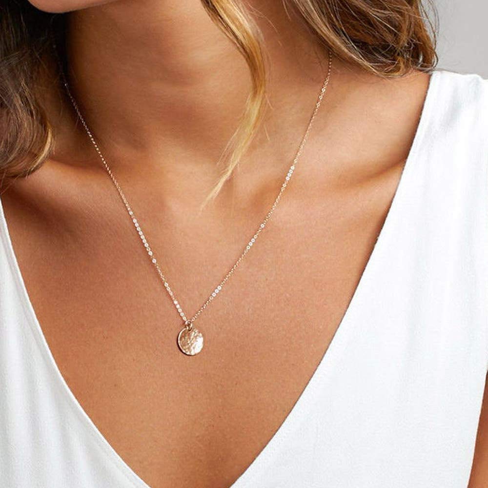 4PCS - Chain&Beads&Bar&Hammered Disc&Bar Layered Necklaces for Women