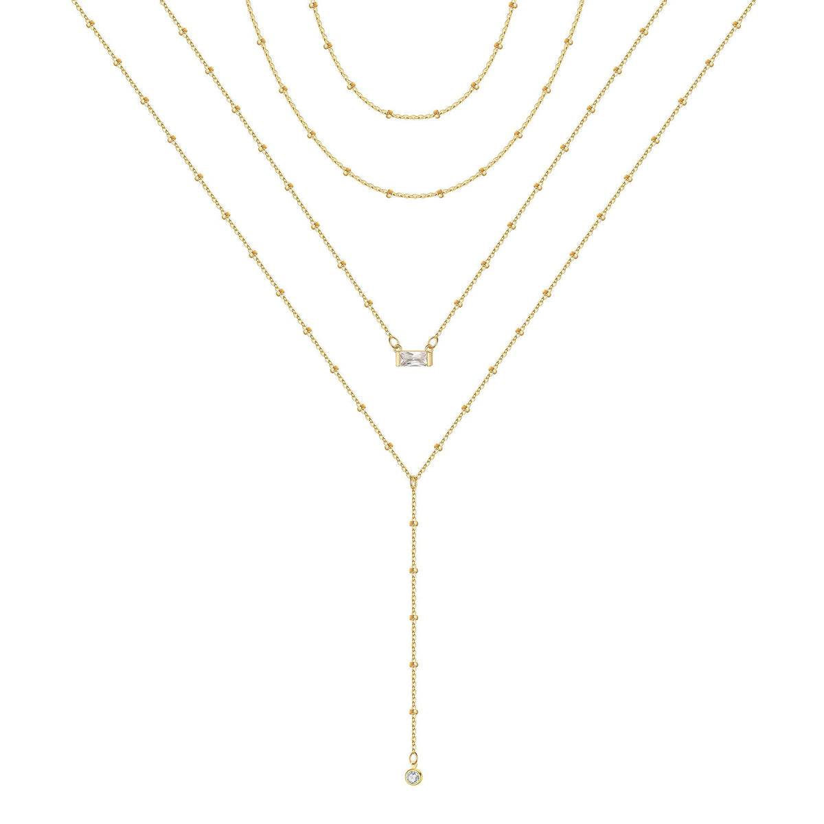4PCS - Chain&Chain&Hammered Box&Bar Layered Necklaces for Women