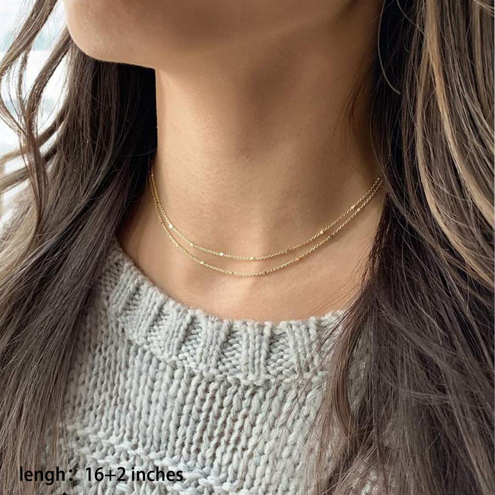 4PCS - Chain&Chain&Hammered Box&Bar Layered Necklaces for Women