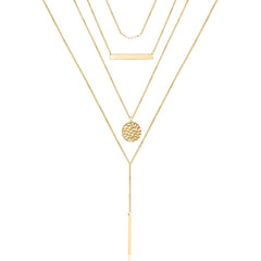 4PCS Pearls&Bar& Hammered Disc&Long Bar Dainty Layered Choker Necklace