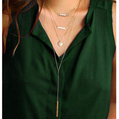 4PCS Pearls&Bar& Hammered Disc&Long Bar Dainty Layered Choker Necklace