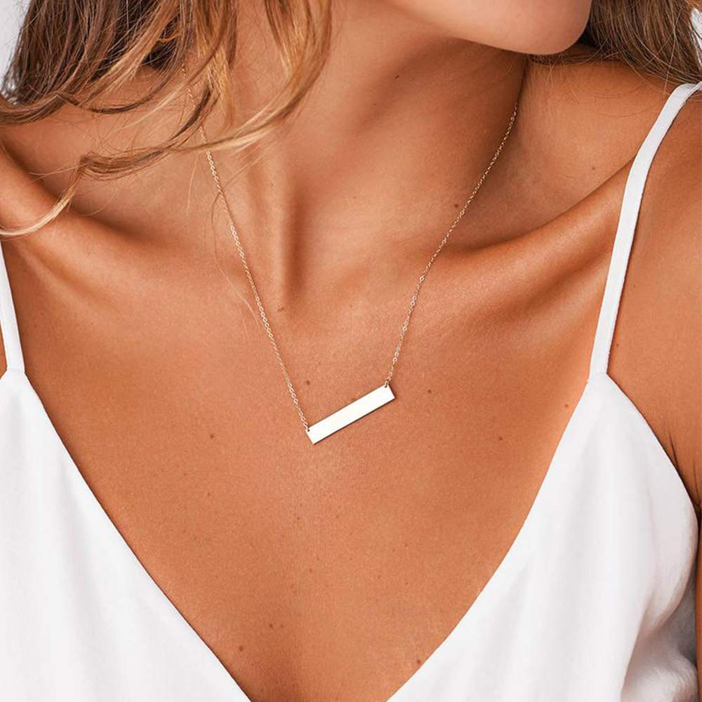 4PCS Pearls&Bar& Hammered Disc&Long Bar Dainty Layered Choker Necklace