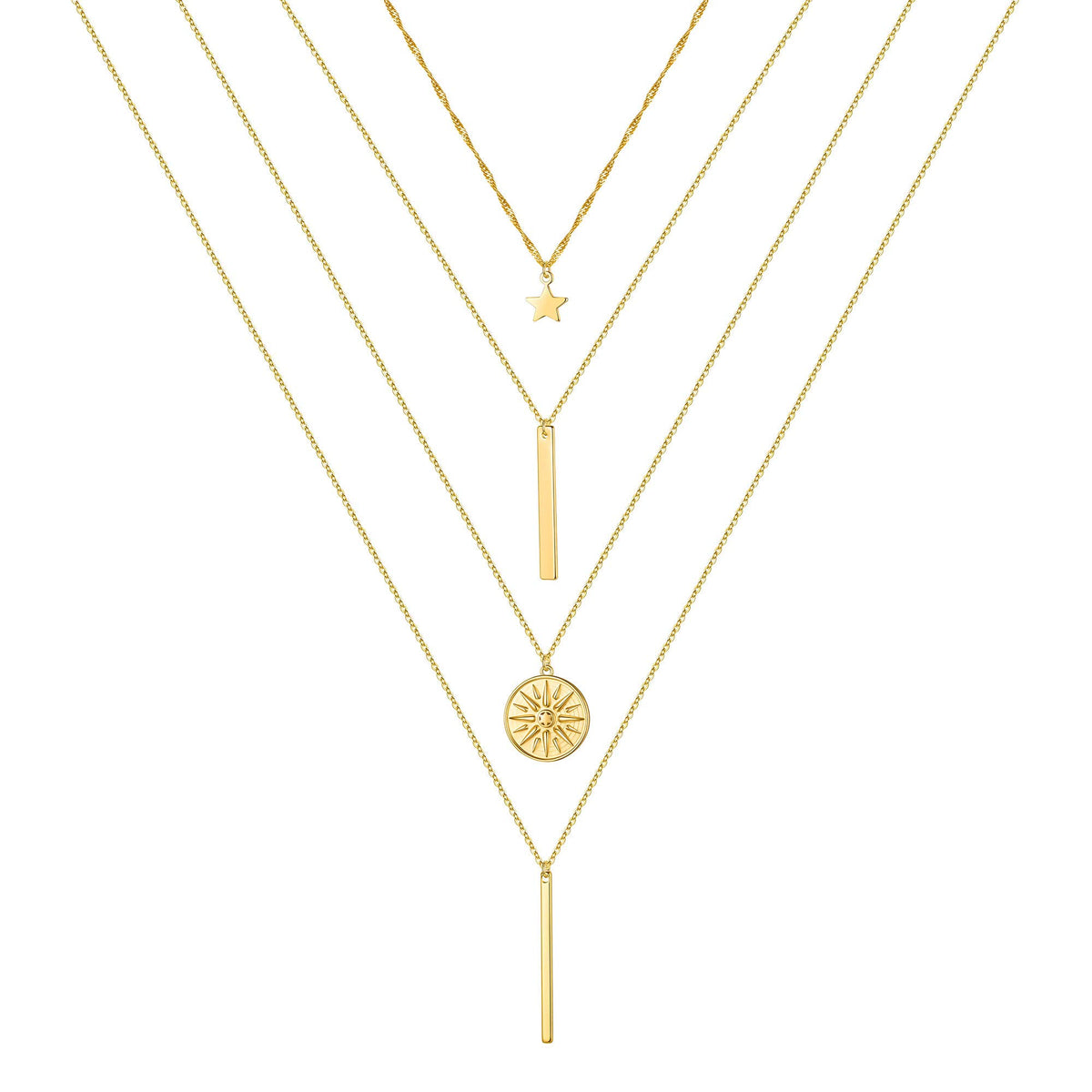 4PCS - Star&Bar&Sun&Bar Layered Necklaces for Women