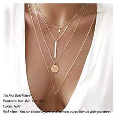 4PCS - Star&Bar&Sun&Bar Layered Necklaces for Women