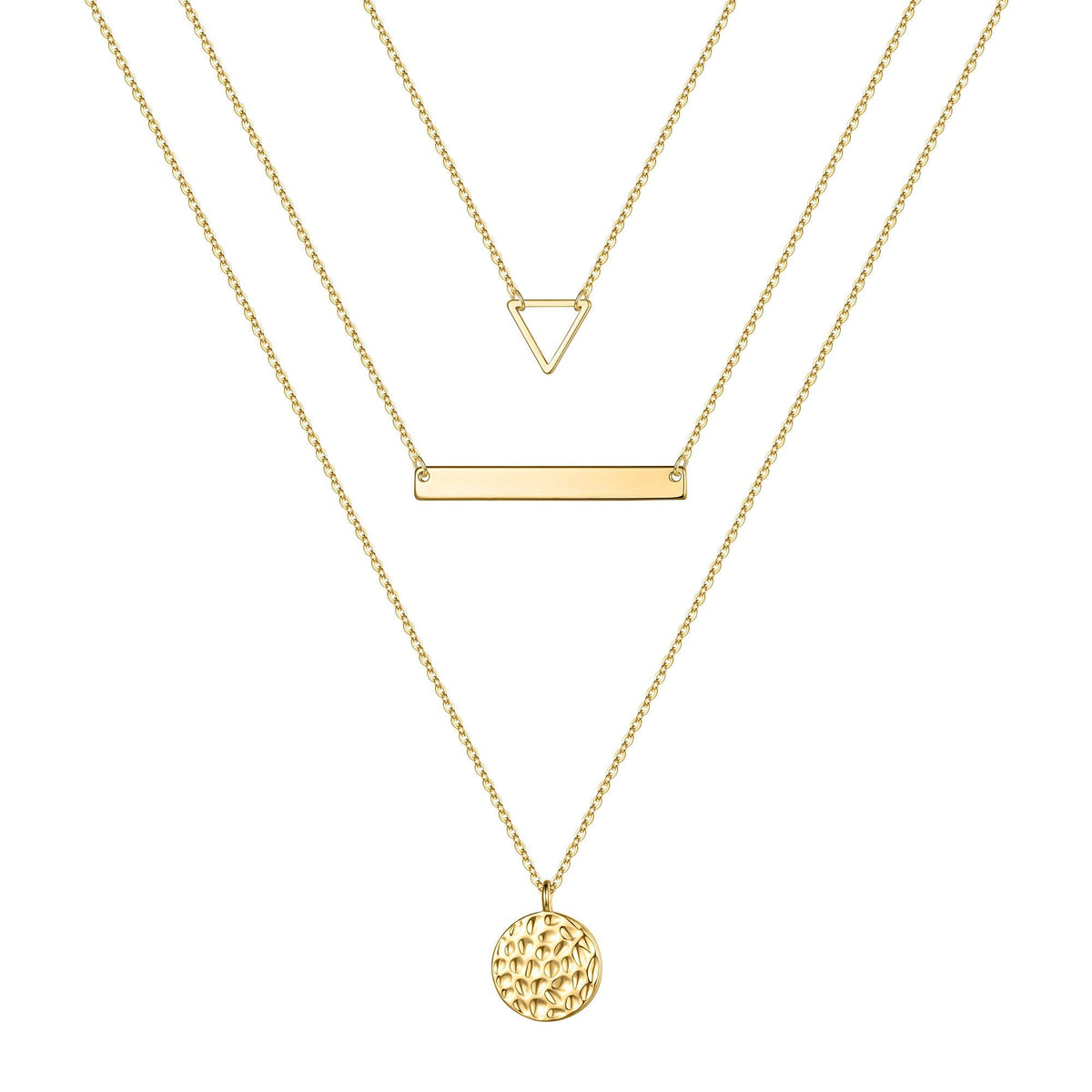 4PCS - Triangle&Bar&Hammered Disc&Bar Layered Necklaces for Women