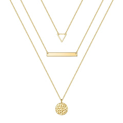 4PCS - Triangle&Bar&Hammered Disc&Bar Layered Necklaces for Women