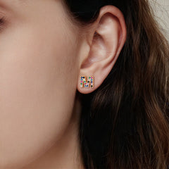 Turandoss 18K Gold Initial Stud Earrings for Women Girls - S925 Sterling Silver Post Diamond Flat Back Earring Hypoallergenic, Christmas Gifts for Her