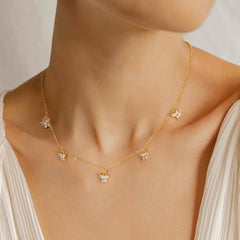 Turandoss 18K Gold Zircon Charm Necklace for Women - Dainty Gold Cubic Zirconia Choker Necklace, Wedding Prom Bridesmaids Jewelry Gifts, 15+2.5In