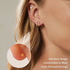 Turandoss 7Pairs Flat Back Stud Earrings for Women Girls, CZ Hoop Huggie Cartilage Clip on Earring, Birthday Gift, Valentine's Day Gifts for Wife Mom
