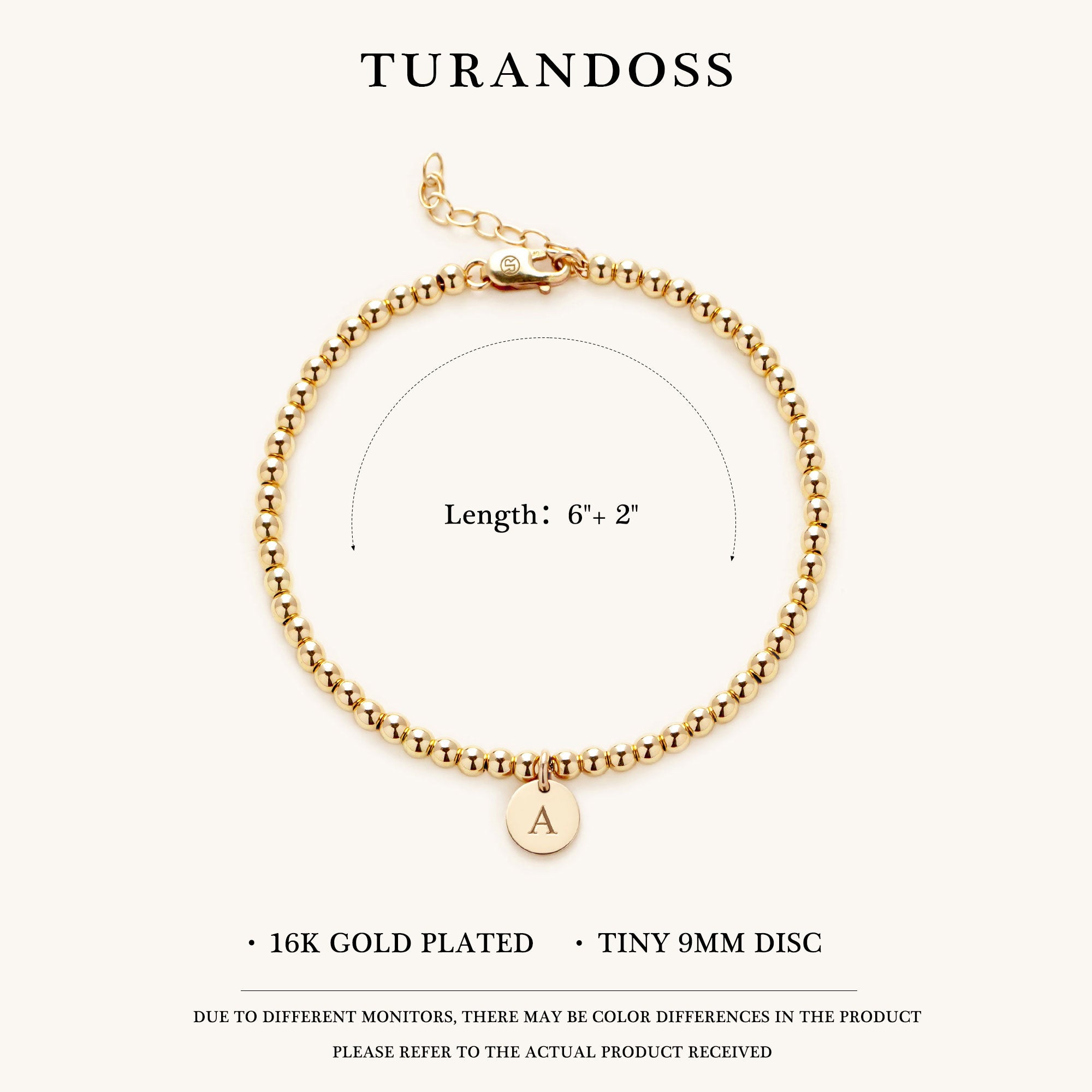 Dainty 14K Gold Plated Initial Charm Disc Bracelet