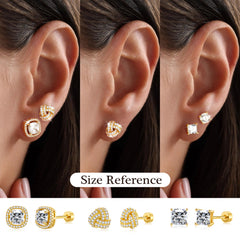 Turandoss 6Pairs Gold Silver Stud Earrings for Women Men - S925 Post Hypoallergenic Flat Back Cubic Zirconia Earring for Piercing, Christmas Gifts