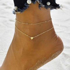 Turandoss Ankle Bracelets for Women, 14K Gold Plated Dainty Layered Heart Initial Anklets for Women Gifts