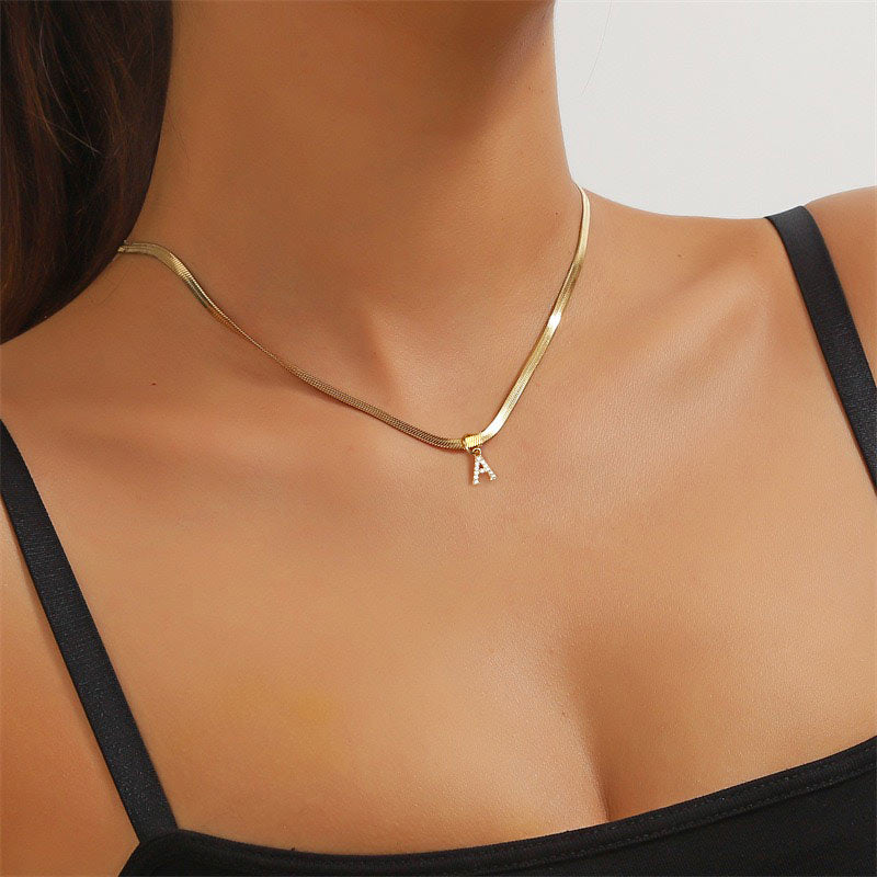 Snake Necklace Tiny Diamond Letter Initial Pendant Necklace