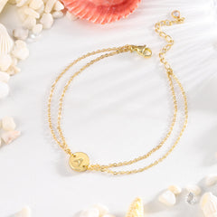 Dainty 14K Gold Filled Layered Letter A Initial Anklet Bracelets