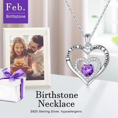 Turandoss Forever Love Heart Necklaces Gifts for Women 925 Sterling Silver Birthstone Jewelry Anniversary Mothers Day Birthday Valentines Day Gifts for Her Women