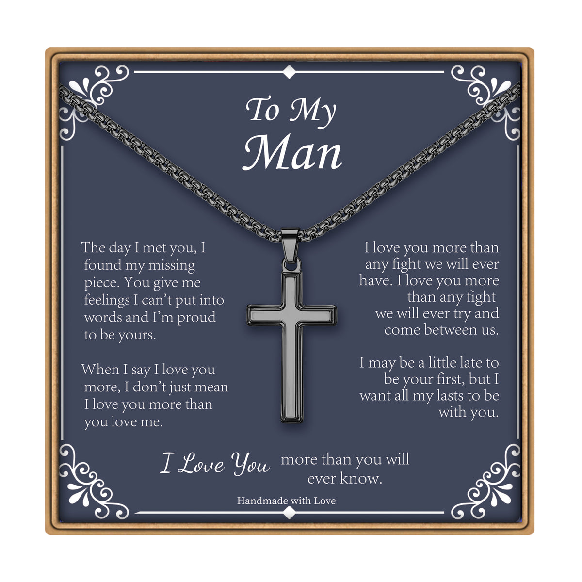 Turandoss Cross Necklace for Men Boys, Stainless Steel Cross Pendant Mens Cross Necklace, Birthday Gift for Him, Valentine's Day Gifts from Wife