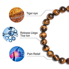 Turandoss Tiger Eye Beaded Stone Bracelet for Men Boys, 8mm Natural Stone Bead Bracelets, Father's Day Gifts for Men, Father, Husband, Adjustable