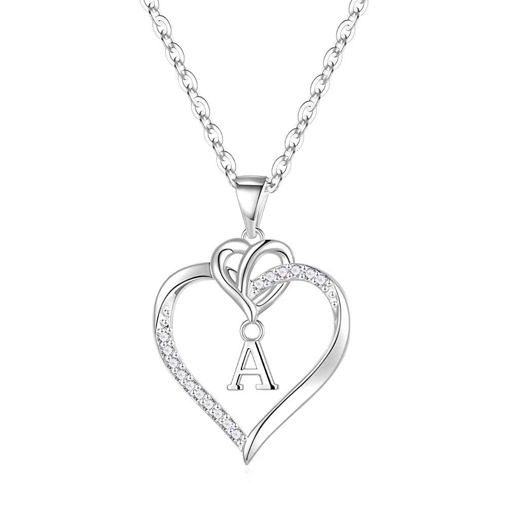 Turandoss Graduation Gift, 14K Gold Plated Heart Initial Pendant Necklace, Cubic Zirconia A-Z Jewelry for Women