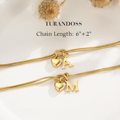 Turandoss 18K Gold Heart Initial Bracelet for Girls Women, Knot Charm Letter Bracelets for Kids, Birthday Gifts, Valentine's Day Gift for Girls Women