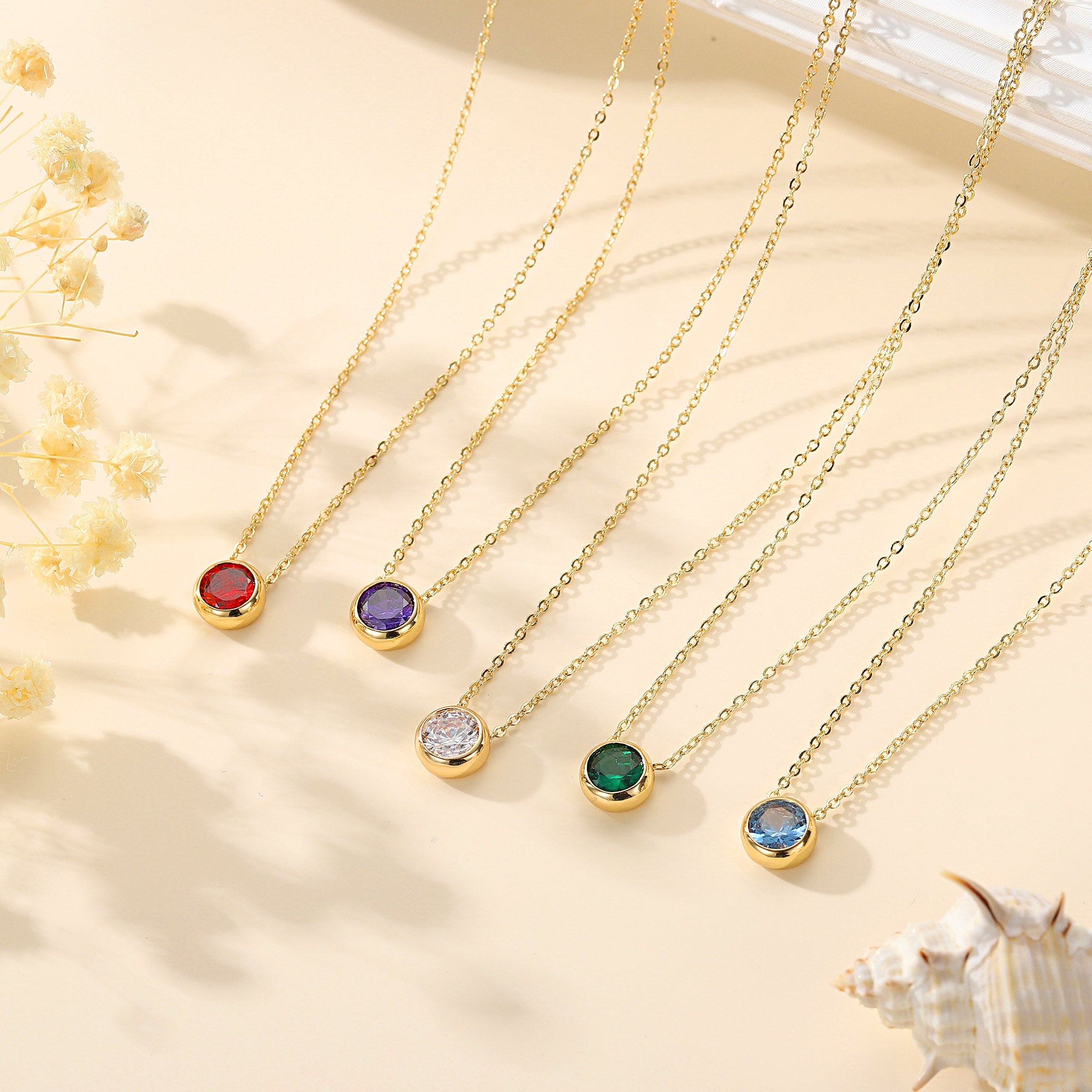 14K Gold Plated Birthstone Necklaces for Women