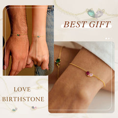 Turandoss 18K Gold Heart Bracelets for Women Girls - Dainty Double Pear Birthstone Bracelet, Zircon Link Chain Bracelet, Christmas Gifts, 6+2.5Inches