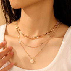 Turandoss 18K Gold Layered Necklaces for Women - Disc Pendant Necklace with Cuban Chain, Gold Jewelry for Women, Christmas Gifts, 14+2/18+2/20+2In