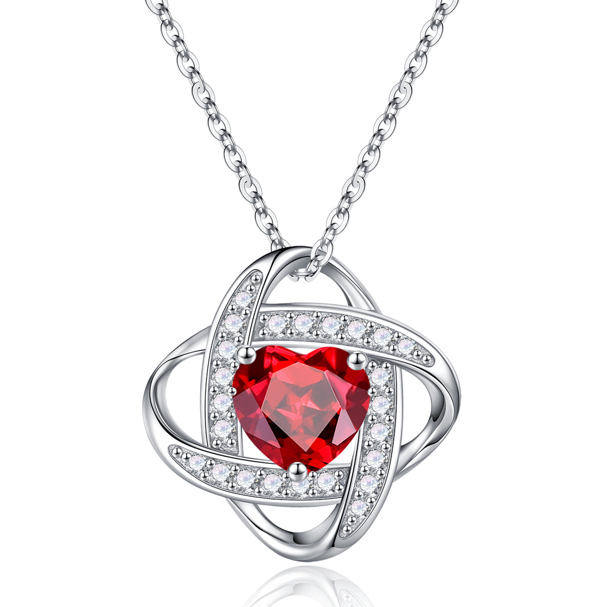 Turandoss Graduation Keepsake, 925 Sterling Silver Love Knot Birthstone Necklace, Natural Created Gemstone Jewelry for Her