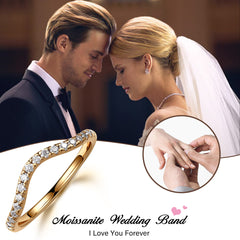 Turandoss S925 Sterling Silver Wedding Moissanite Rings for Women, Silver Gold Curved Diamond Ring, Birthday Gifts, Valentine's Day Gift for Wife Mom