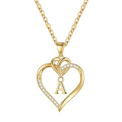 Turandoss 18K Gold Heart Initial Necklace for Women Girls, Dainty Zircon Pendant Necklace, Birthday Gifts for Women Girls, Gold Jewelry, 18+2.5In