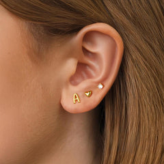 Turandoss 18K Gold Initial Stud Earrings for Women Girls - Dainty 3 Pairs Letter Heart Diamond Earring Hypoallergenic , Christmas Gifts for Girls