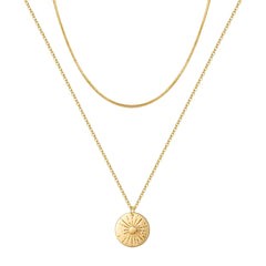 Turandoss 18K Gold Sun Layered Necklaces for Women - Pendant Necklace with Snake Choker, Gold Jewelry for Women, Christmas Gifts, 16+2/18+2Inches