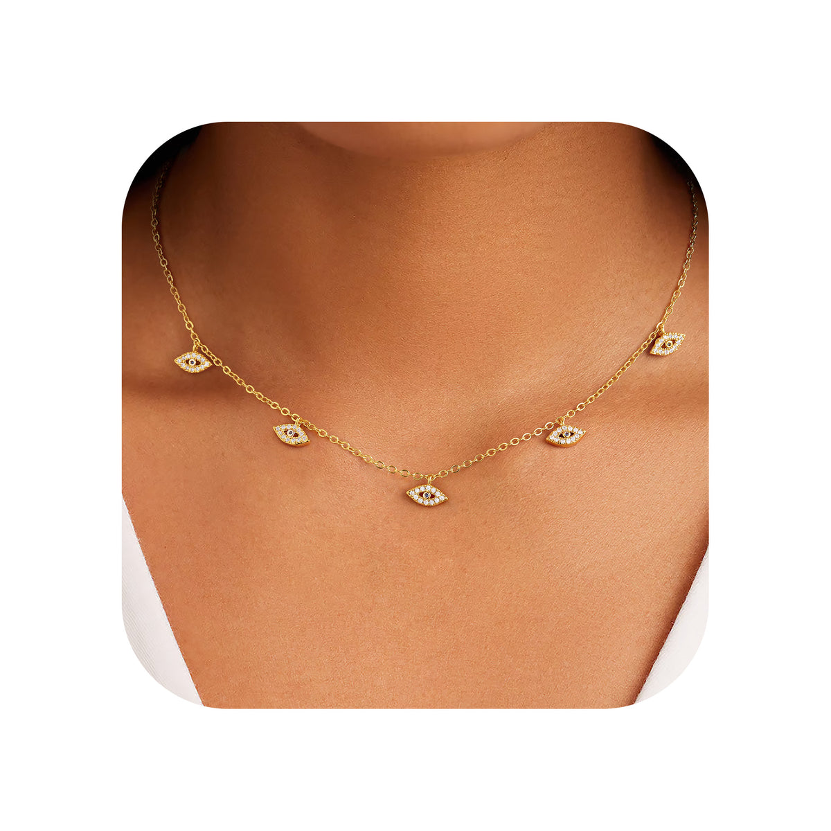 Turandoss Gold Evil Eye Choker Necklace for Women Trendy - Dainty Cubic Zirconia Charm Necklaces, Gold Jewelry for Women, Christmas Gifts, 15+2.5In