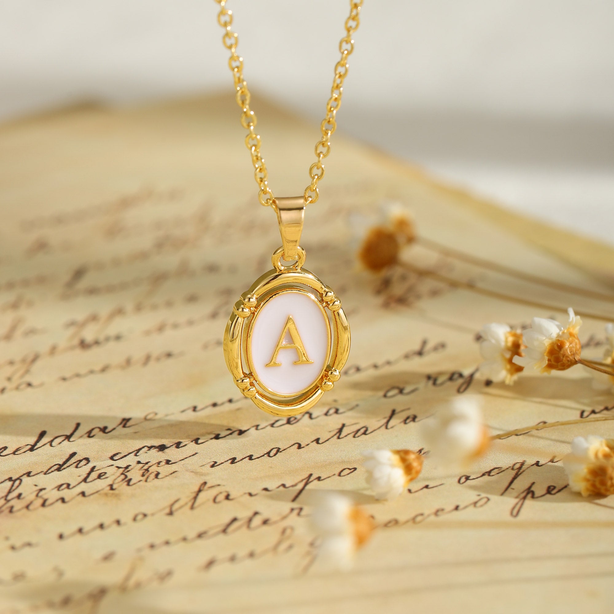 Oval Initial Necklace for Women Jewelry Gifts