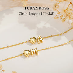 Turandoss Gold Haert Initial Necklace for Women Girls - Dainty 18K Gold Plated Letter Pendant Necklace, Cute Birthday Gifts for Women Girls, 16+2.5In
