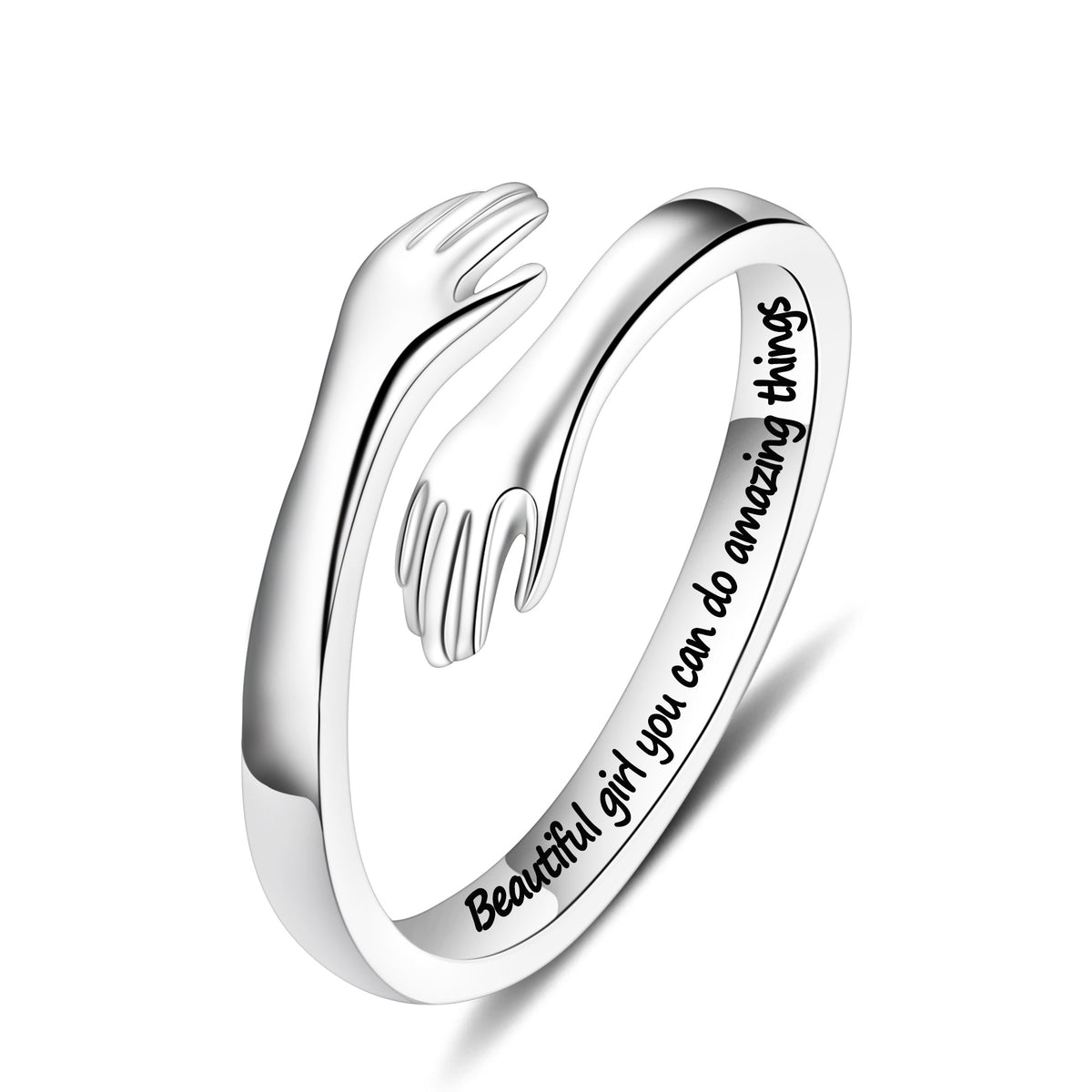Turandoss S925 Sterling Silver Hug Ring for Teen Girls Kids Jewelry Inspirational Valentines Birthday Gifts for Teenage Daughters Granddaughter Niece Girls Ages 4-14