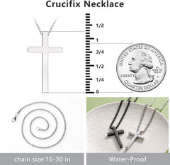 Turandoss Silver Cross Necklace for Men Boys, Stainless Steel Cross Pendant Mens Necklace, Birthday Gift for Him, Valentine's Day Gifts from Wife