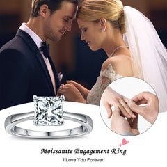 Turandoss 1.5ct Princess Cut Moissanite Rings for Women Moissanite Ring S925 Sterling Silver 4-Prong Moissanite Engagement Ring for Women