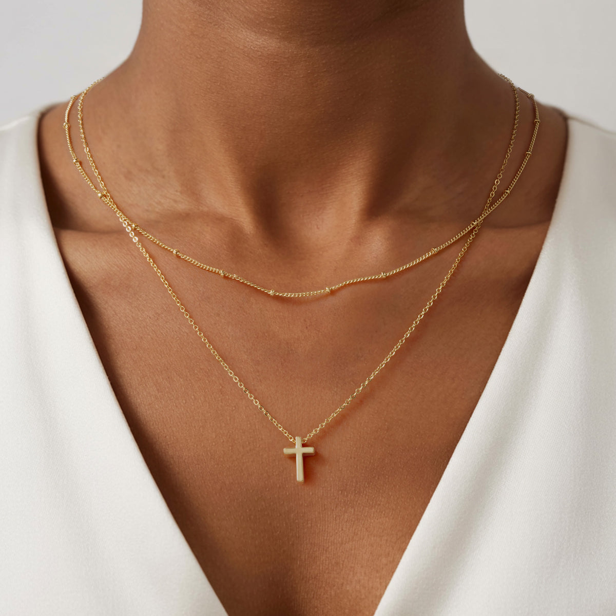 Turandoss Gold Layered Cross Necklace for Women Girls - Dainty Stack Chain Choker Necklace, Gold Jewelry for Women, Birthday Gifts, 15+2.5/17+2.5In