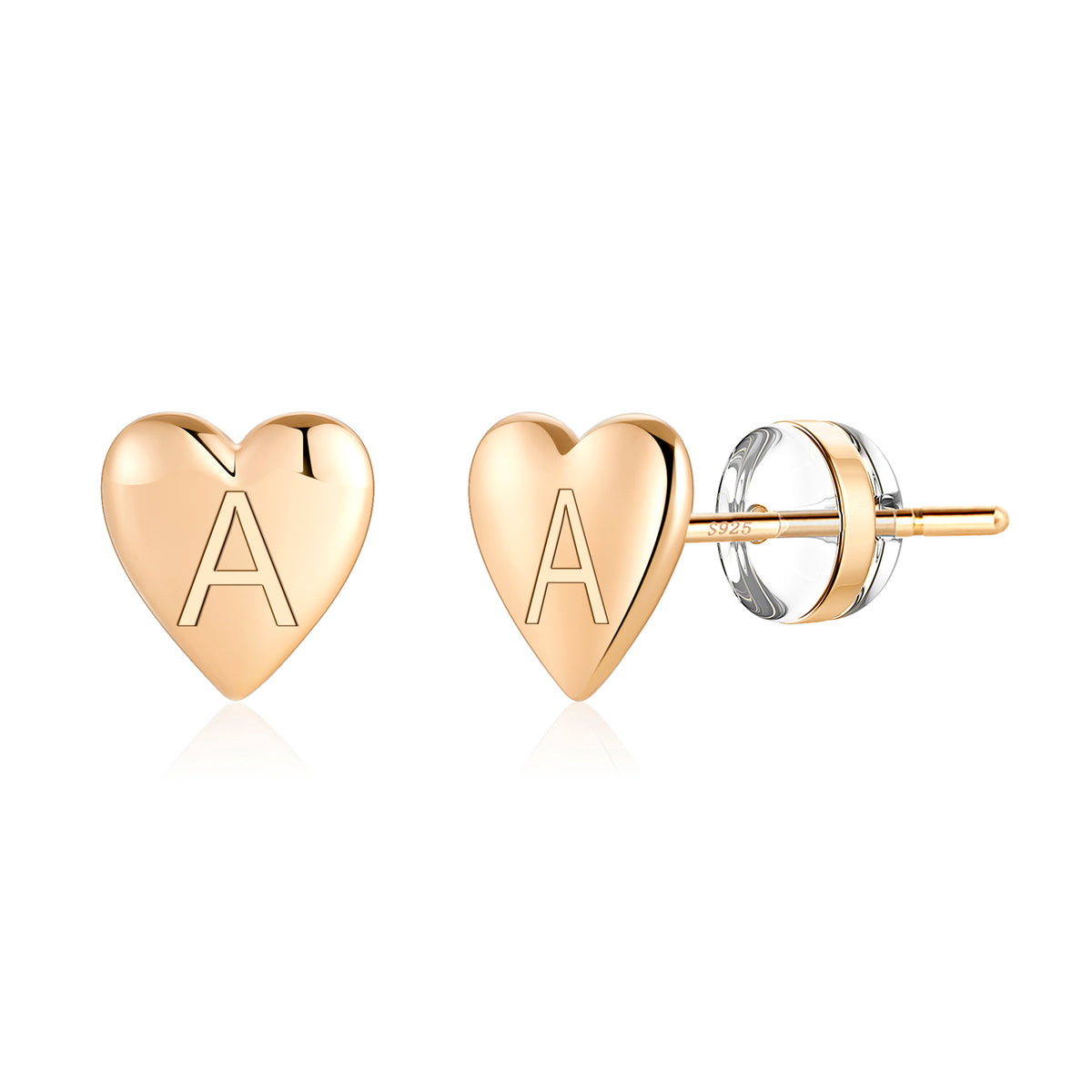 Turandoss 18K Gold Initial Heart Stud Earrings for Women Girls - S925 Sterling Silver Post Flat Back Earring Hypoallergenic, Christmas Gifts for Girls