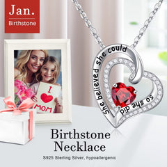 Turandoss Love Heart Pendant Necklace for Women 925 Sterling Silver Birthstone Necklace Jewelry Valentines Day Mothers Day Birthday Gifts for Women Mom Wife