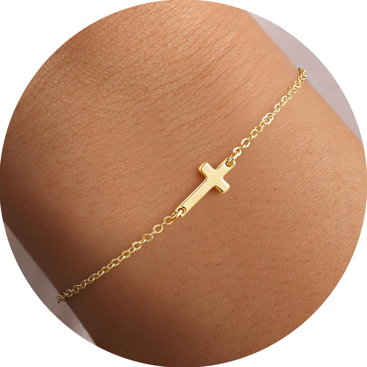 Turandoss 18K Gold Cross Bracelet for Women Girls - Dainty Gold Plated Cross Charm Bracelets, Link Chain Bracelet, Christmas Gifts for Girls