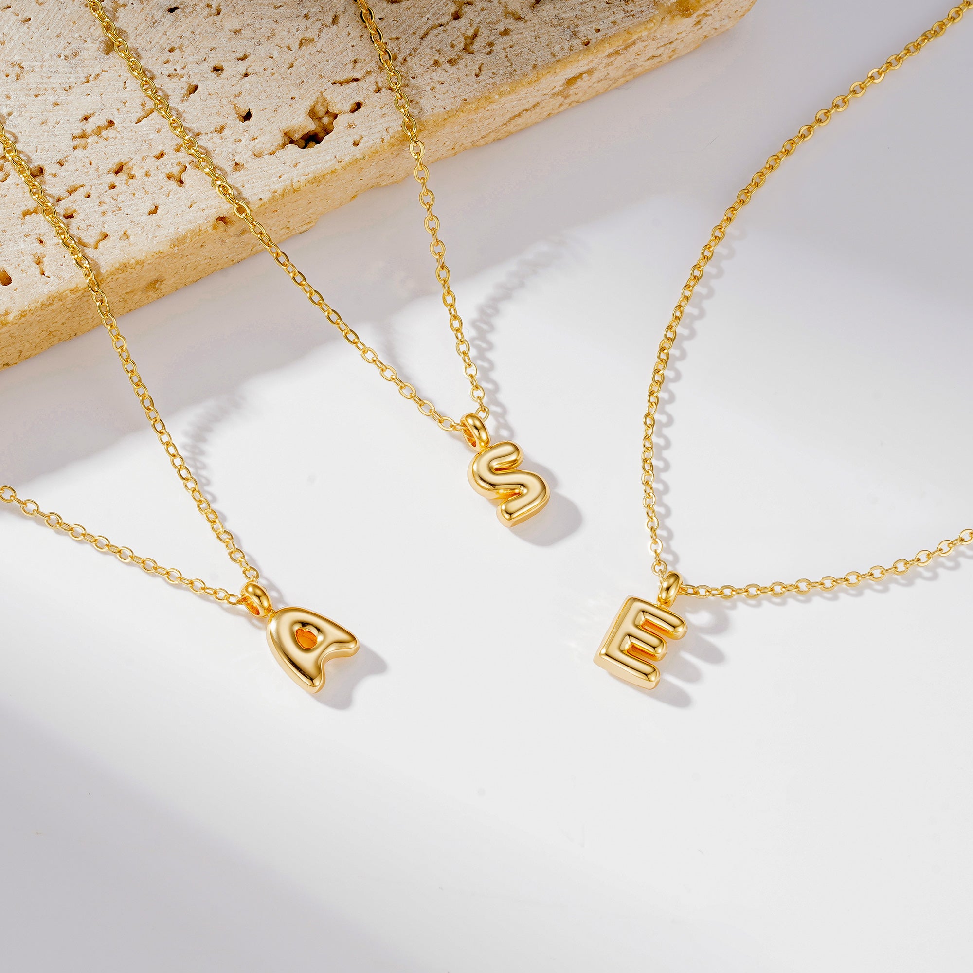 Turadnoss Gold Initial Necklace for Women Girls - 18K Gold Plated Small Bubble Letter Necklace, Jewelry for Women Birthday Gifts for girls, 16+2.5In
