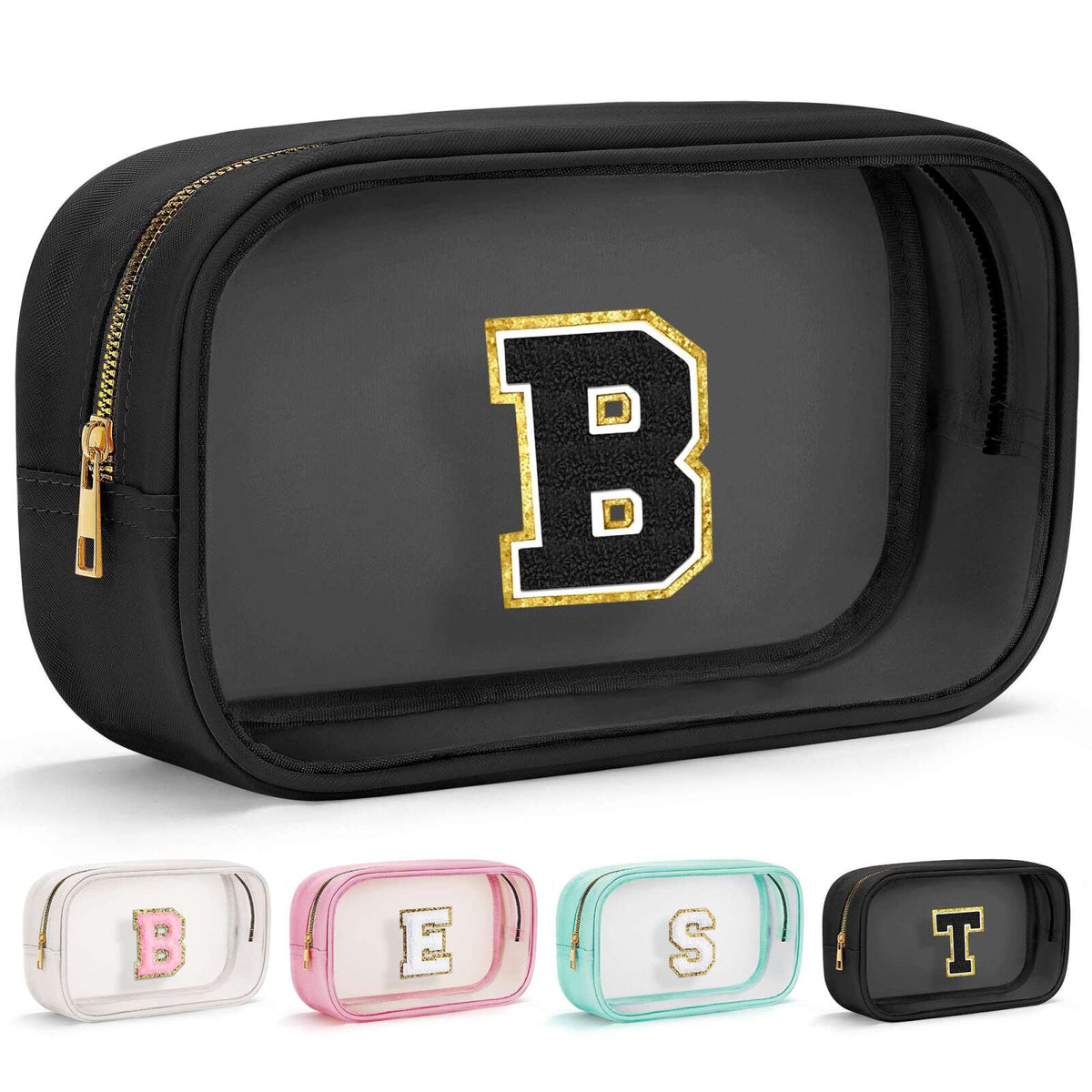Turandoss Clear Toiletry Makeup Bag for Women Girls, Initial Makeup Pouch, Travel Essentials, Personalized Birthday Gifts for Women Teen Girl Kids