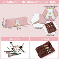 Turandoss Initial 2 Pcs Makeup Bag Set for Women Girls, Makeup Bags, Travel School Essentials, Birthday Bridesmaid Wedding Teacher Gifts for Women