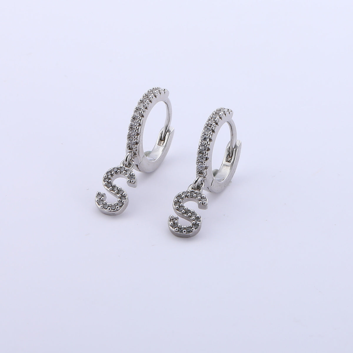 WISHSTAR Dainty Silver Initial Huggie Hoop Earrings for Women Girls, Paved CZ Alphabet Letter Drop Earrings, Birthday Gifts for Women Sister Mom