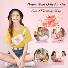 Turandoss Initial Fanny Pack for Women Girls, Small Crossbody Bag Belt Sling Bag, Travel Purse for Women, Birthday Gifts for 6-13 Year Old Girl