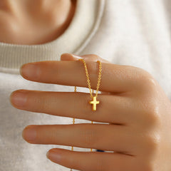 Turandoss Cross Necklace for Women Girls, Dainty 14K Real Gold Plated 3D Pendant Necklace Sideways Choker