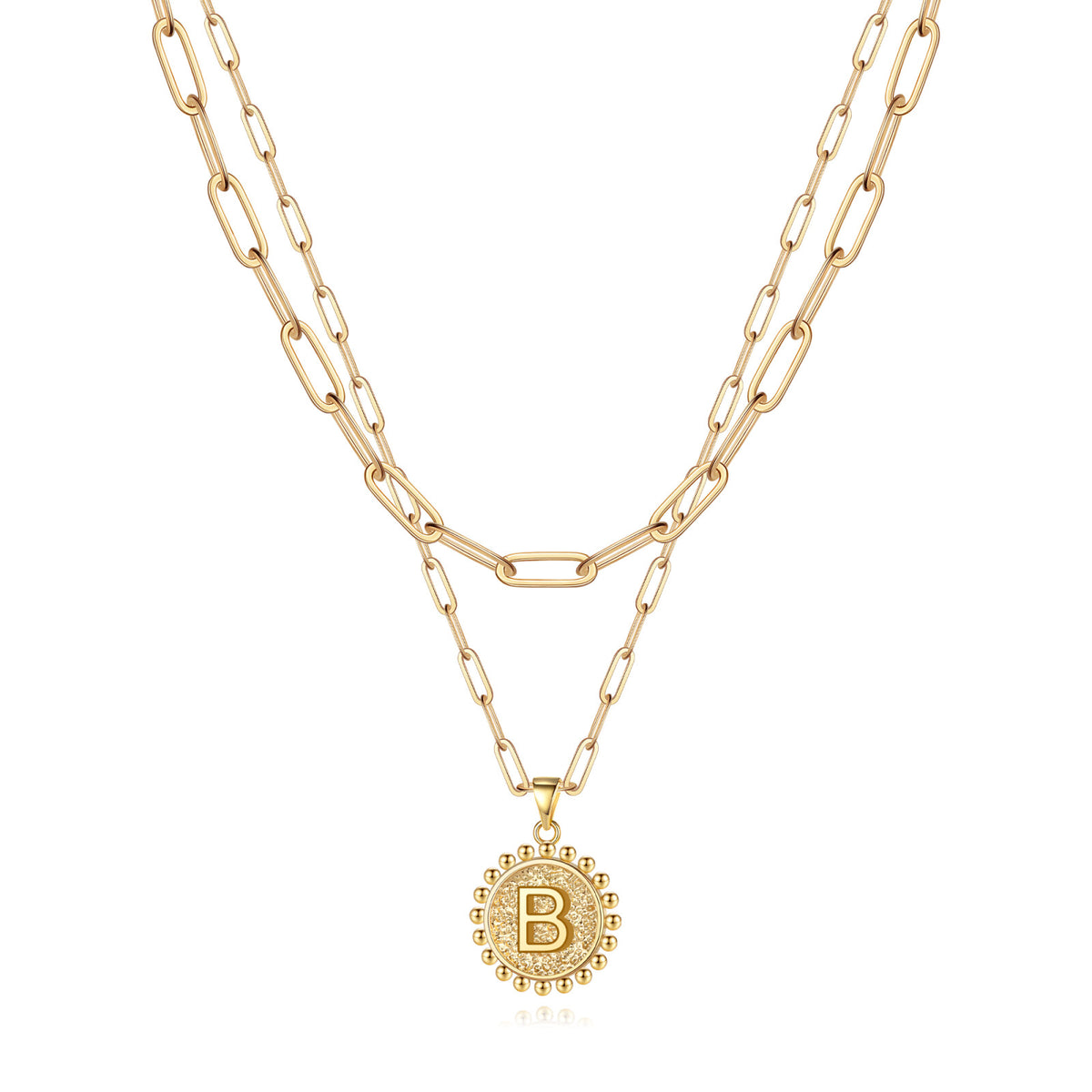 Turandoss Initial Necklaces for Women, Plated Dainty Layering Paperclip Link Chain Necklaces for Women Personalized Birthday Gifts