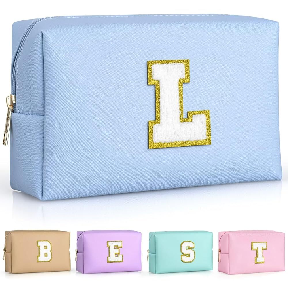 Turandoss Initial Makeup Bag for Women Girls, Waterproof Travel Makeup Bags, Travel Essentials, Personalized Birthday Gifts for Women Teen Girl Kids