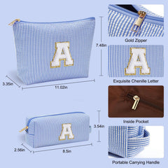 Turandoss Initial 2 Pcs Makeup Bag Set for Women Girls, Stripe Makeup Bags, Travel Essentials, Birthday Bridesmaid Wedding Teacher Gifts for Women